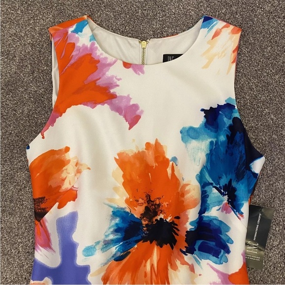 INC Womens Open Bloom Floral Stretch Sleeveless Back Zip Dress Size 0 - NWT $119 - Picture 3 of 12